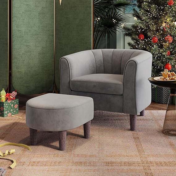 Yellow Barrel Accent Chair with Ottoman