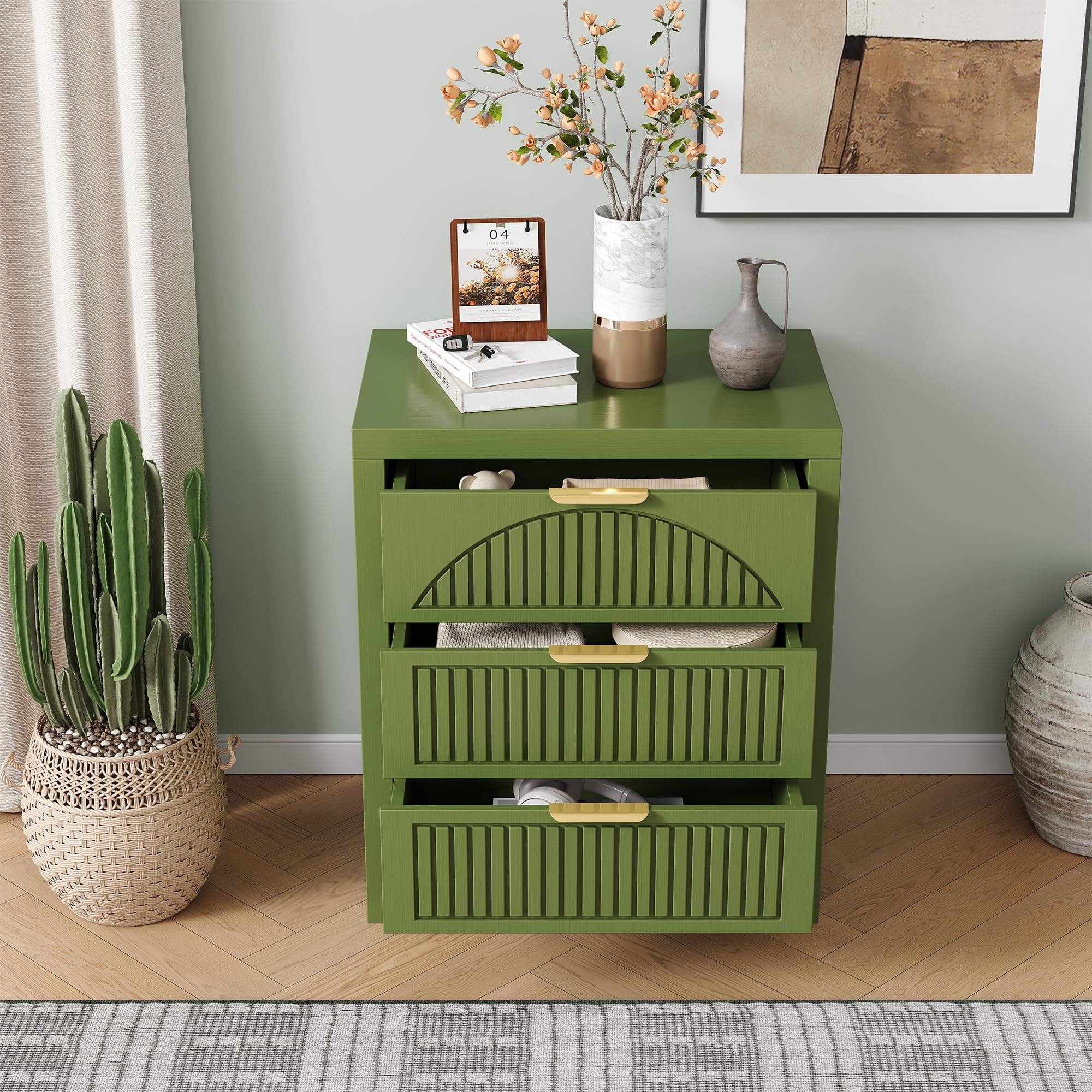 3 Drawer Dresser Farmhouse Fluted Chest