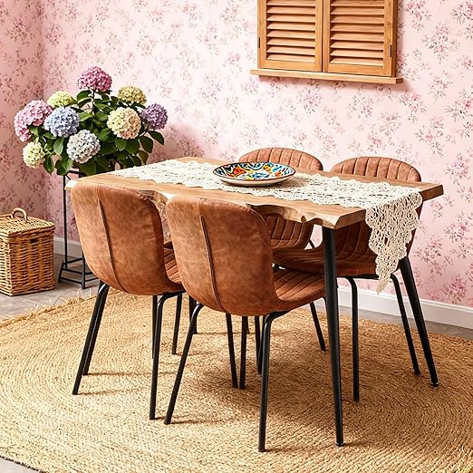 5-Piece Dining Table Set with Faux Leather Chairs