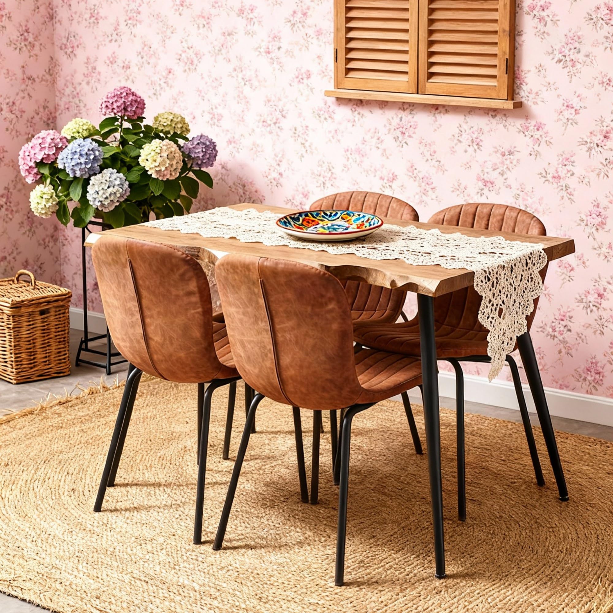 5-Piece Dining Table Set with Faux Leather Chairs