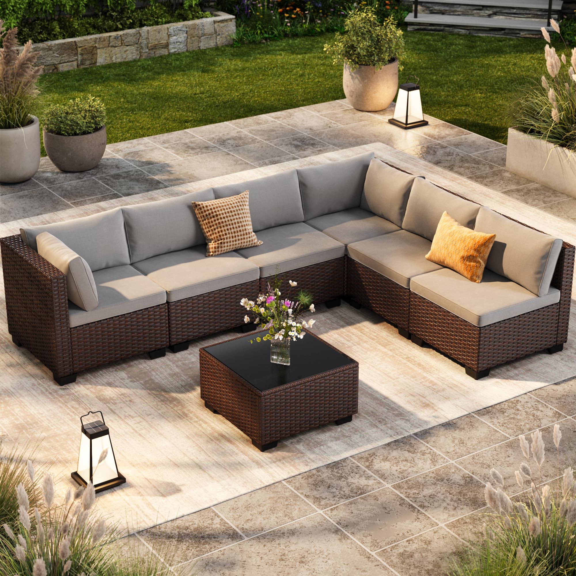 7-Piece Outdoor Sectional Patio Furniture Set with Coffee Table