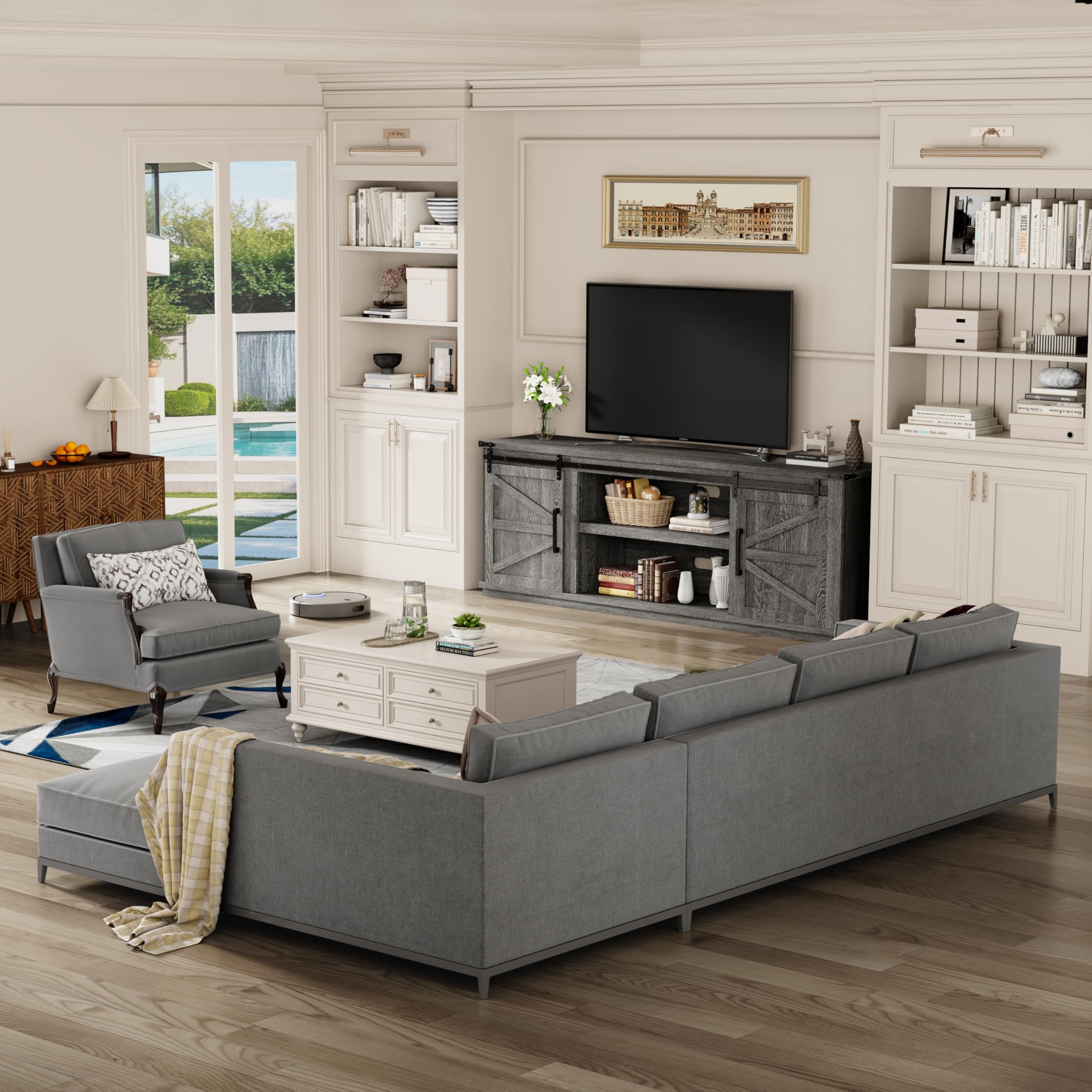 Farmhouse TV Stand with Sliding Barn Doors