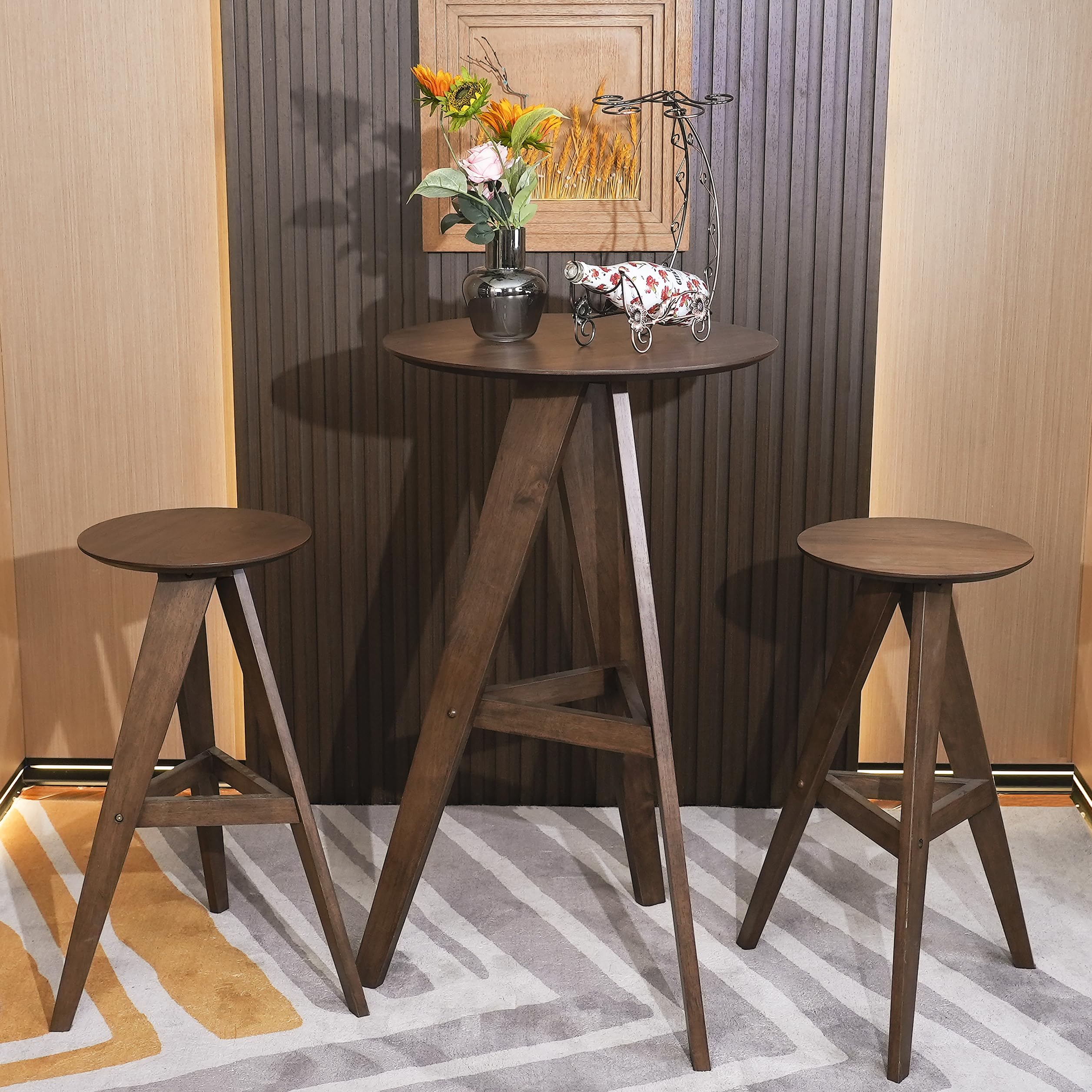 Round Walnut Bar Table