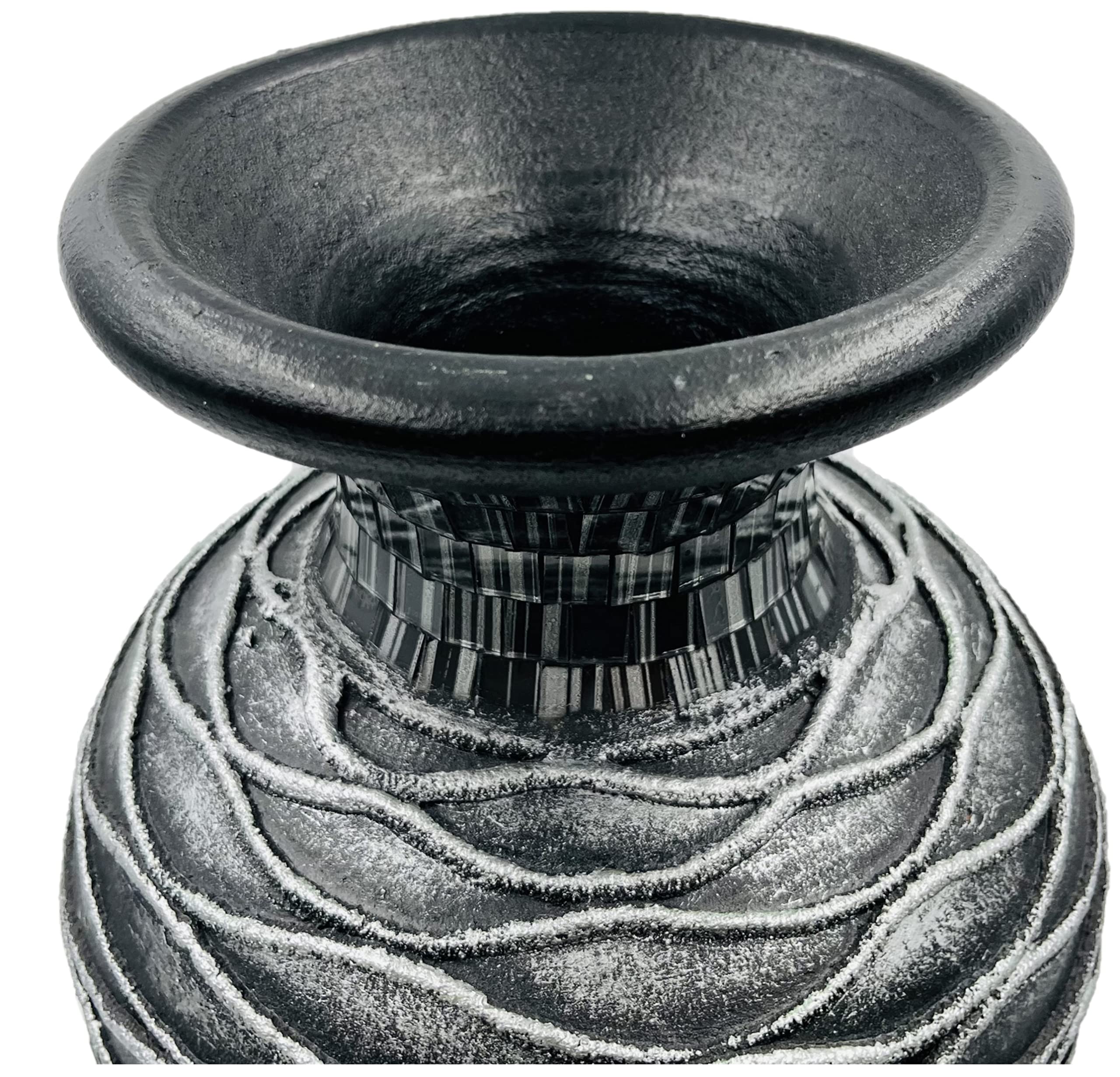 24 Inch Mosaic Floor Vase - Terracotta Cylinder with Grey and Black Glass