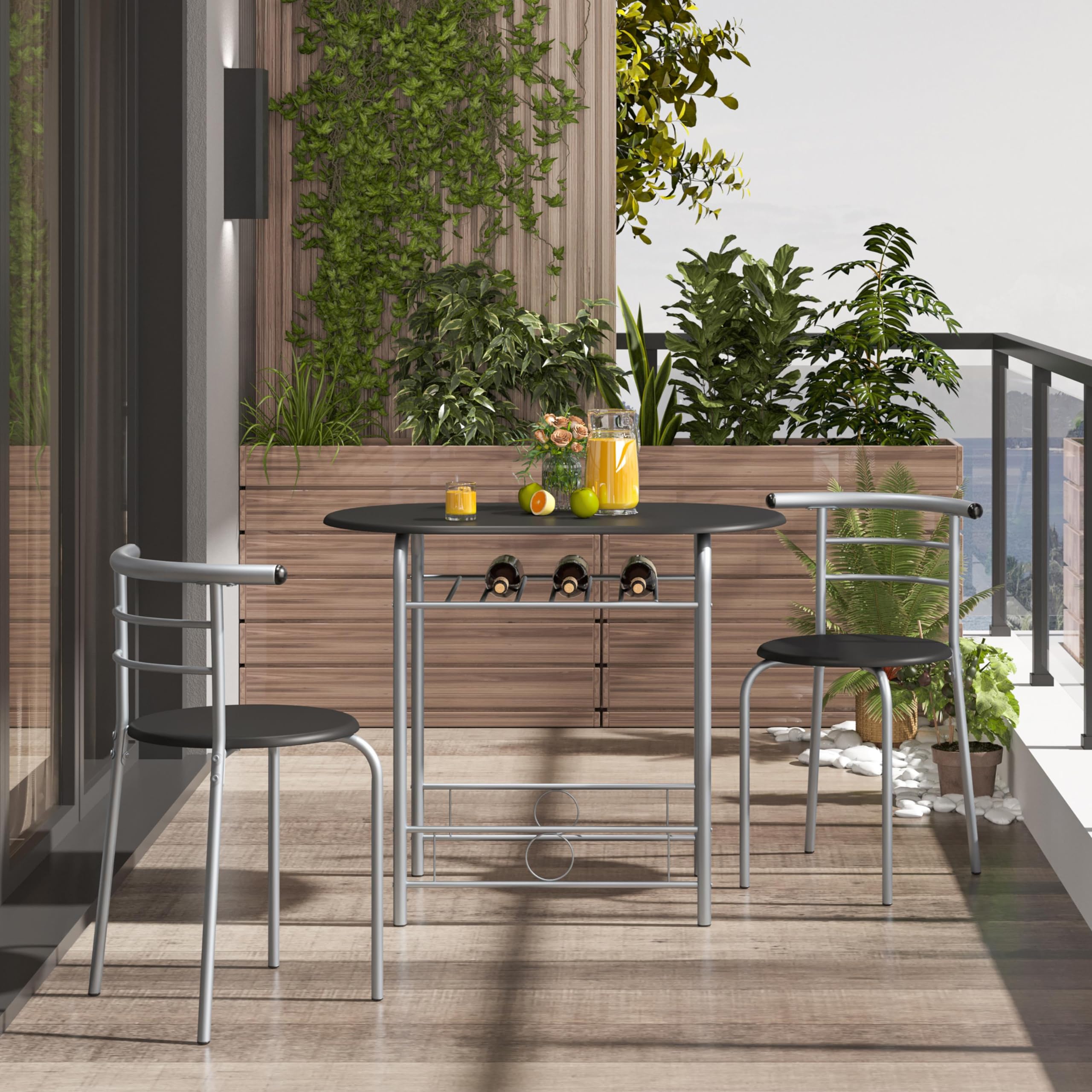 3 Piece Kitchen Dining Table Set with Storage Shelf