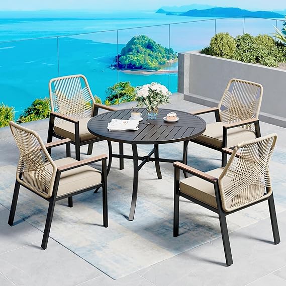 9-Piece Patio Dining Set with Woven Rattan Chairs