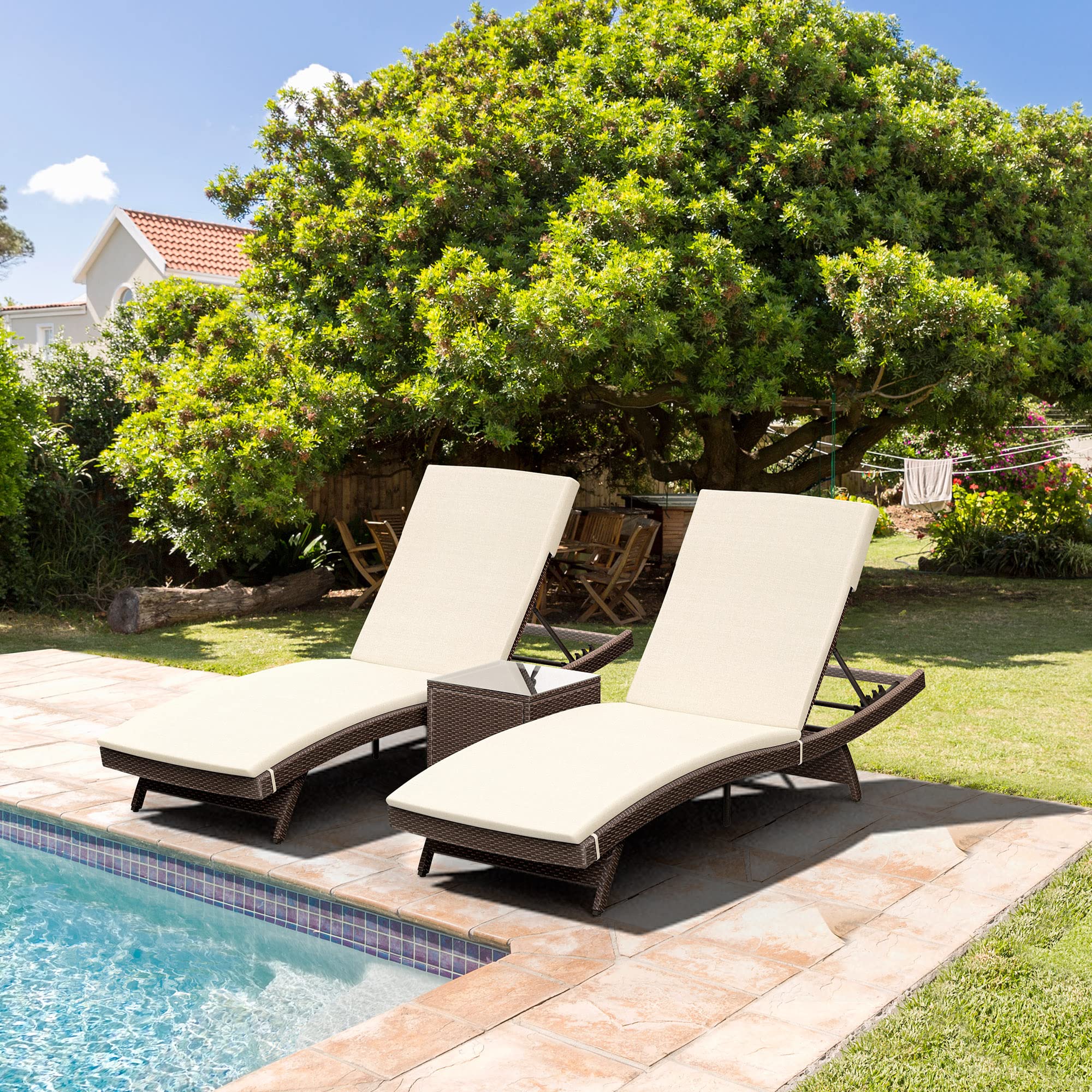 3-Piece Patio Chaise Lounge Set with Adjustable Backrest