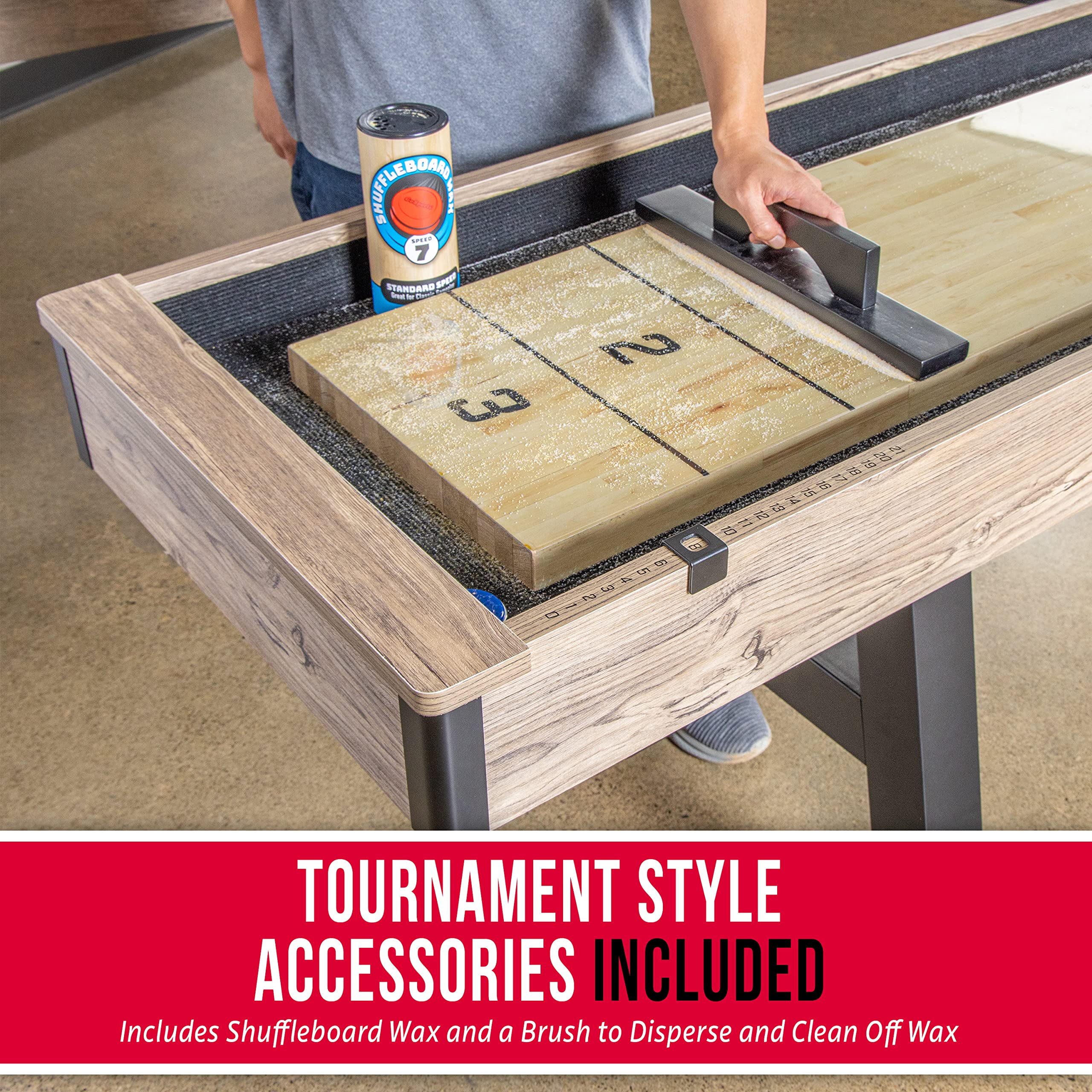 9 ft Shuffleboard Table with Pucks and Accessories