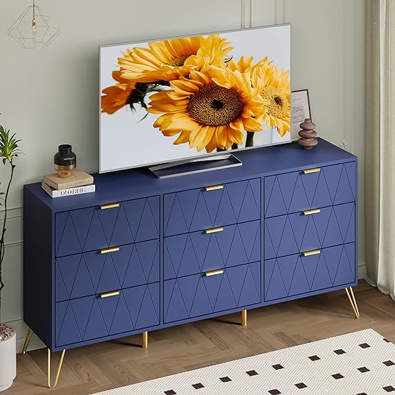 9 Drawer Dresser with Gold Handles