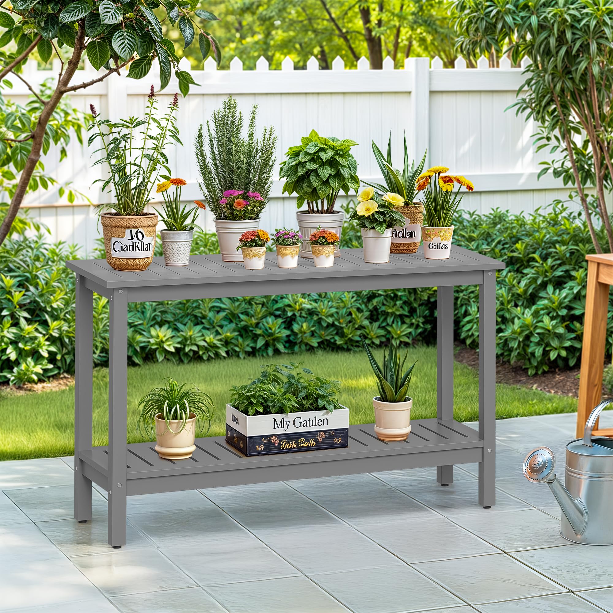 48 Inch Outdoor Console Table 2-Tier Solid Wood