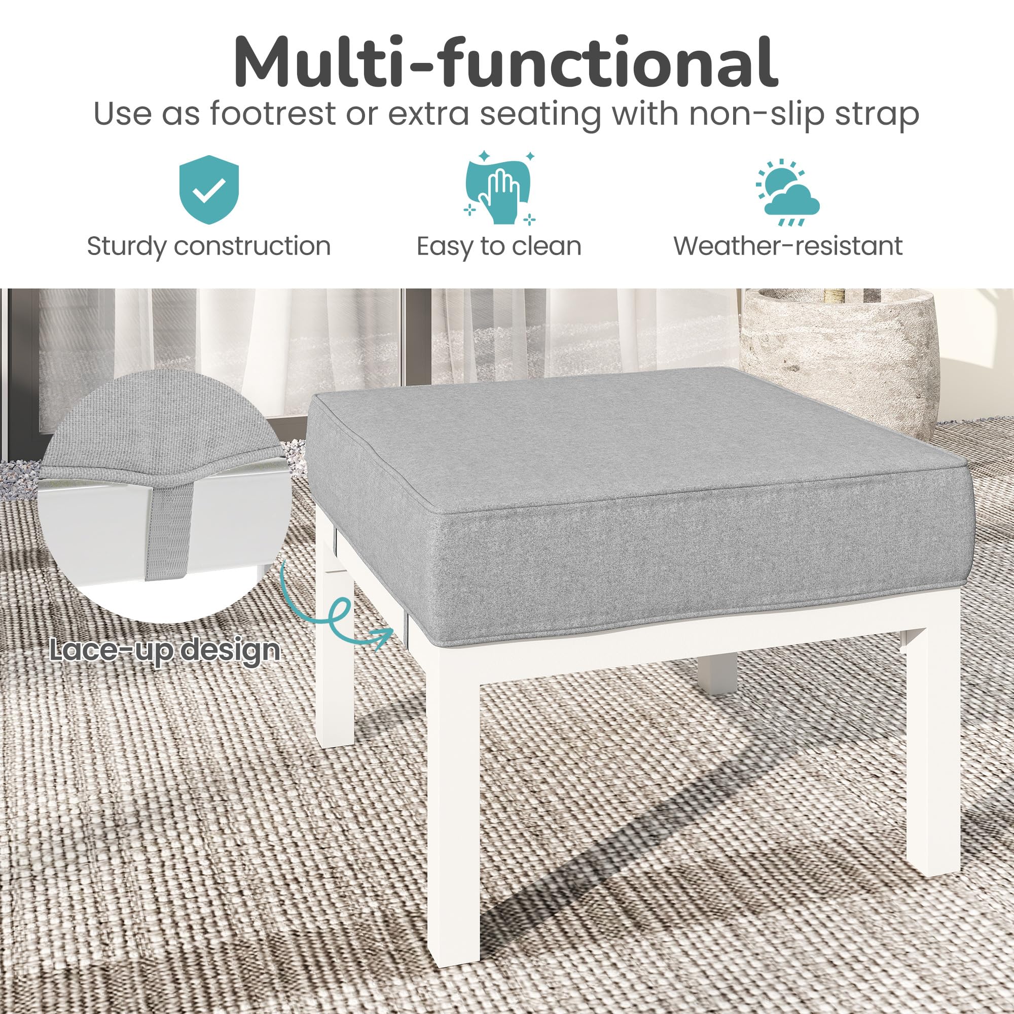 Outdoor Patio Ottoman Set of 2 with Cushions