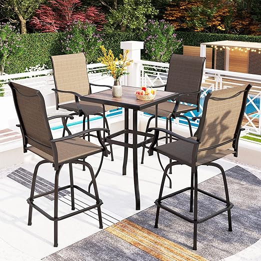 Outdoor Bar Height Bistro Table with Wooden-Like Top
