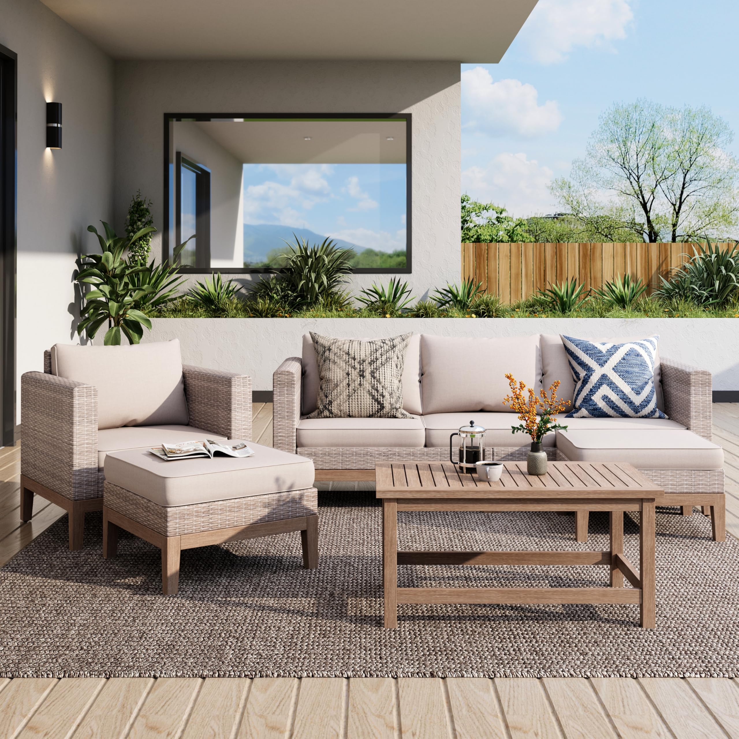 5-Piece Outdoor Rattan Sectional Sofa Set