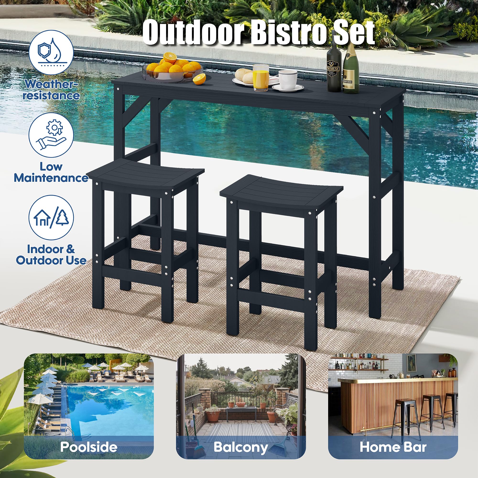 3-Piece Outdoor Bar Set with High Top Table and Stools