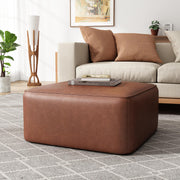 Faux Leather Square Ottoman Footstool - Light Brown 30"