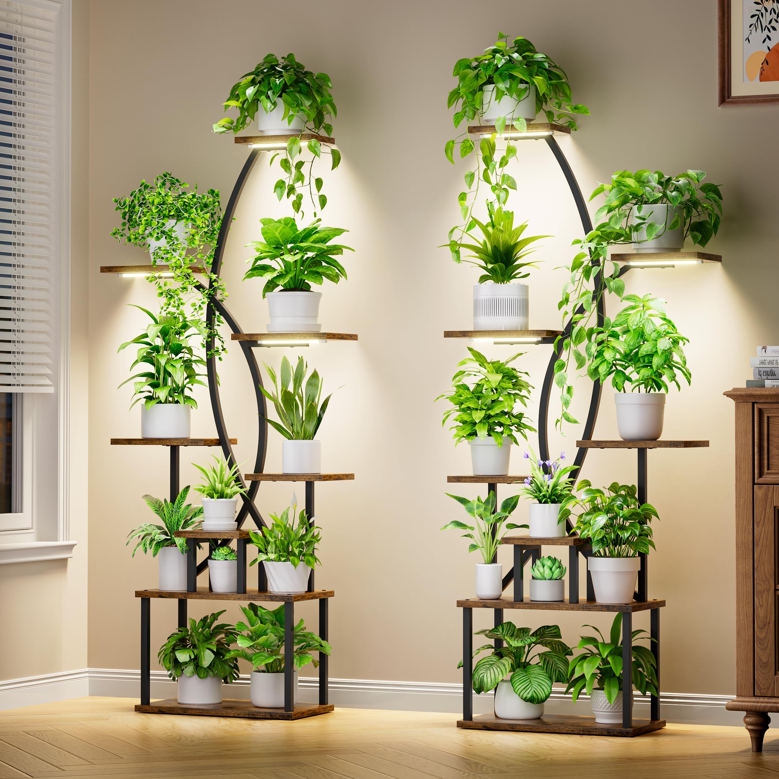 8-Tier Indoor Plant Stand with Grow Lights - 65" Metal Corner Shelf