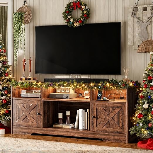 TV Stand for 65 Inch TV with Power Outlet and LED Light