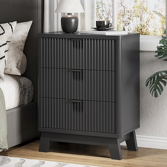 3-Drawer Fluted Nightstand with Metal Handle