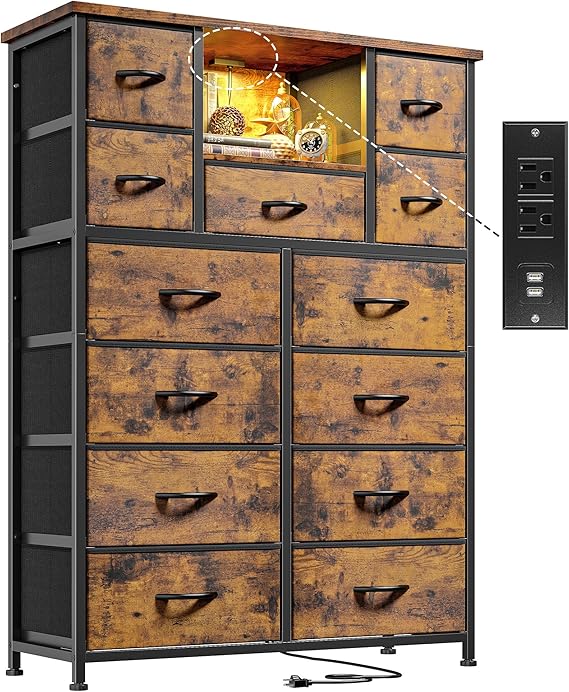 13-Drawer Dresser with LED Lighting and Charging Ports