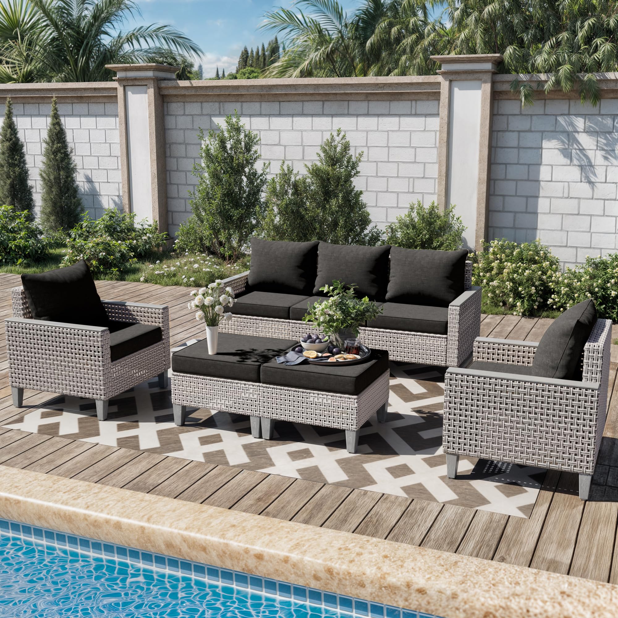 7-Piece Modular Patio Sectional Sofa Set with Ottomans