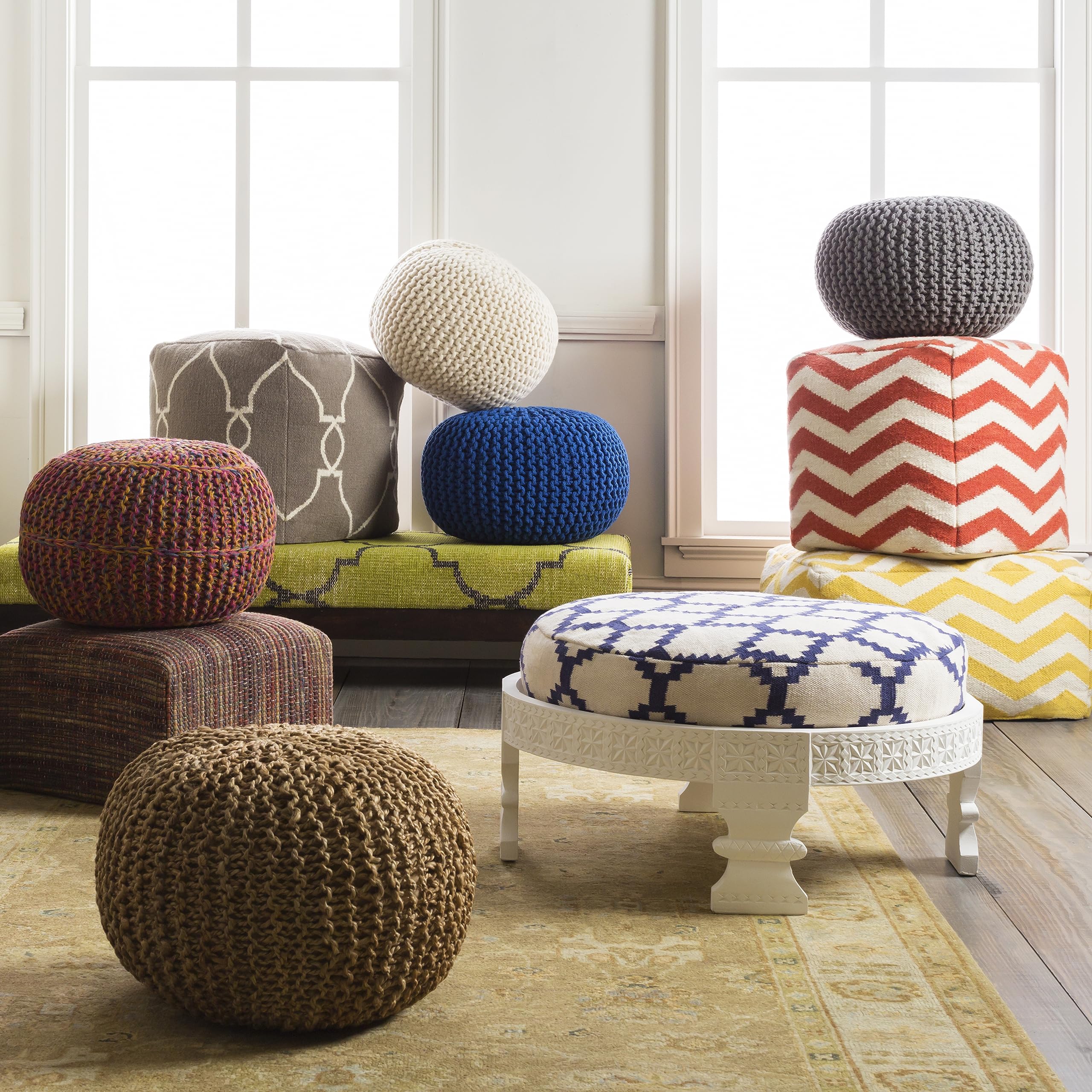 Jute Pouf Ottoman Round Footstool