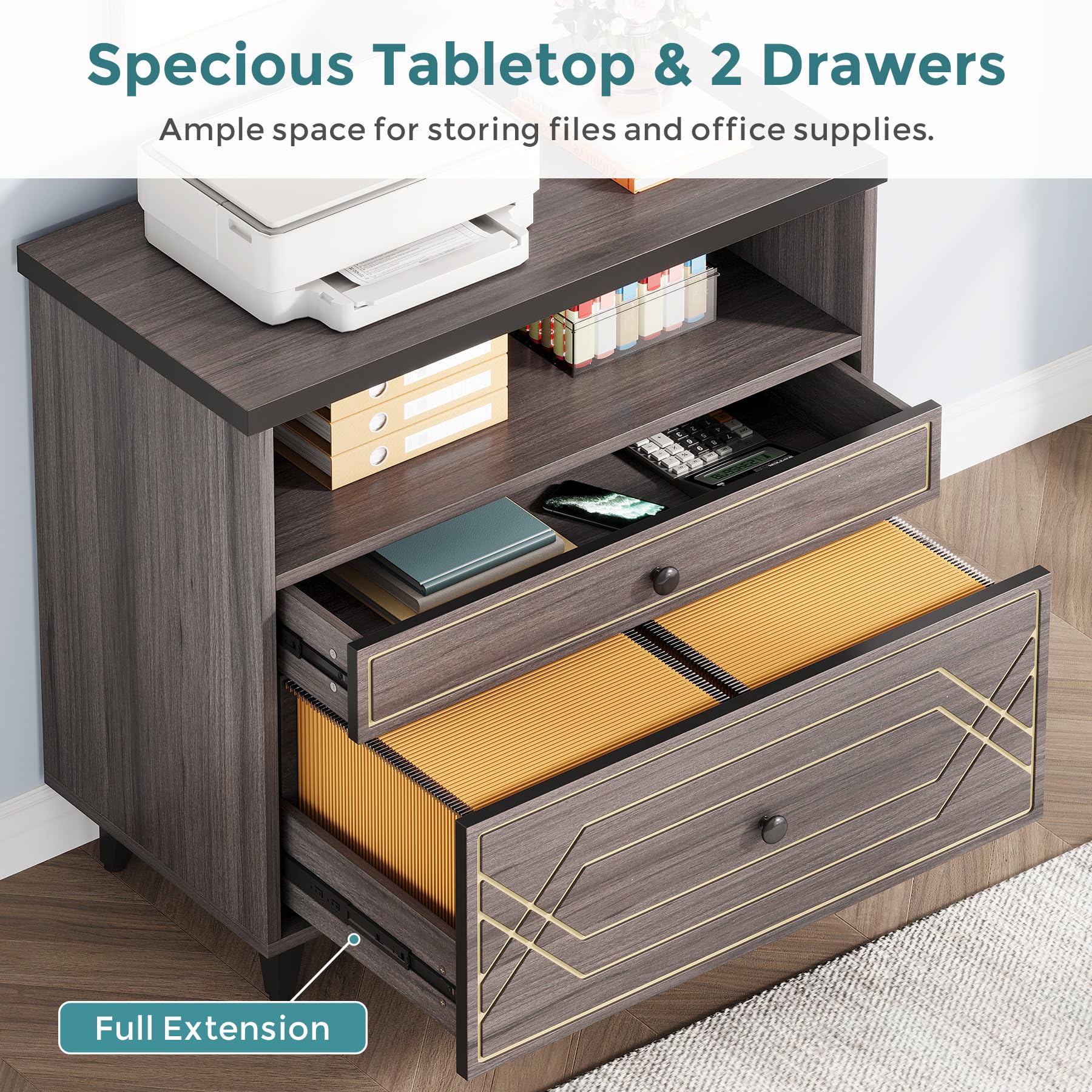 2-Drawer Lateral File Cabinet with Shelf