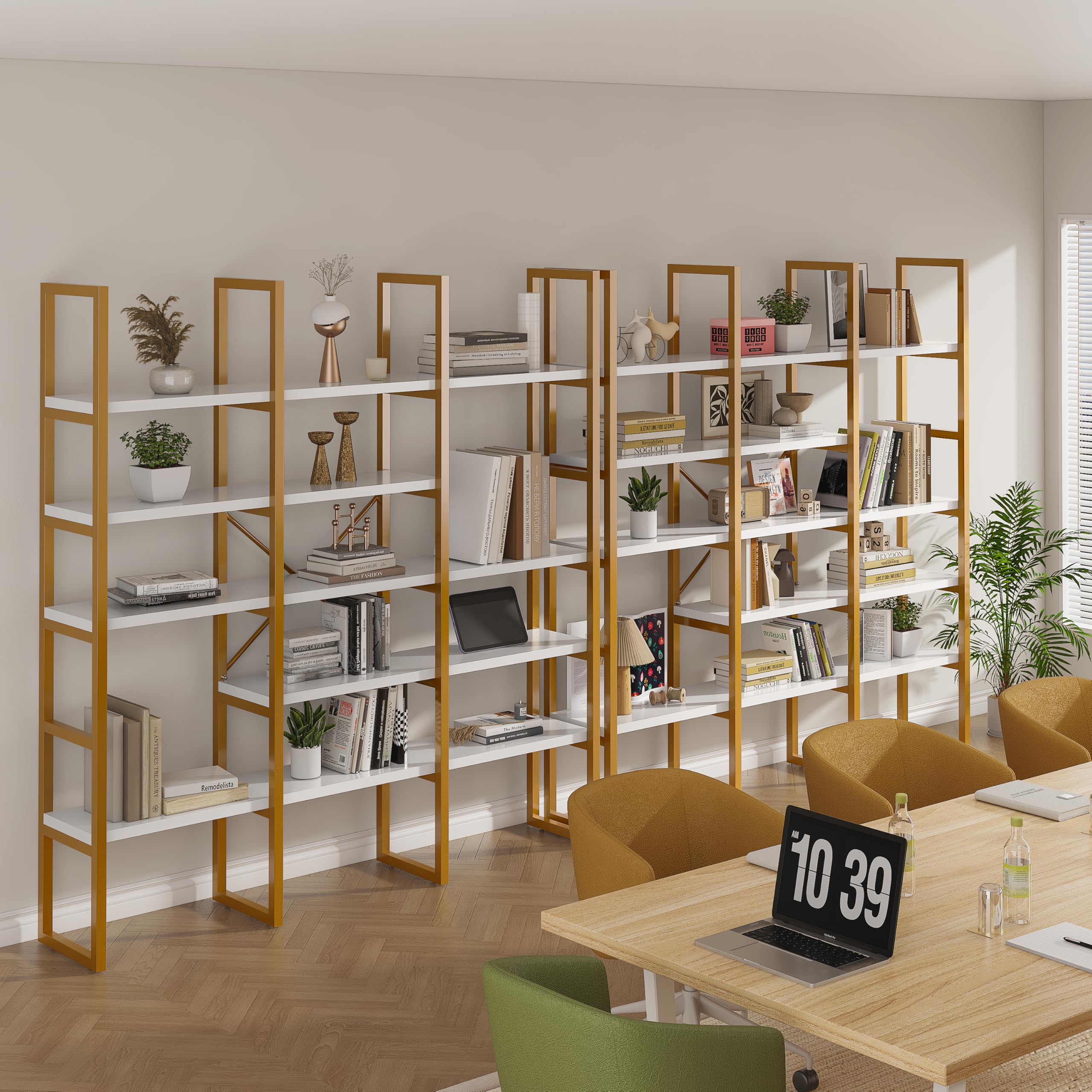Gold Bookshelf 5 Tiers Geometric Bookcase