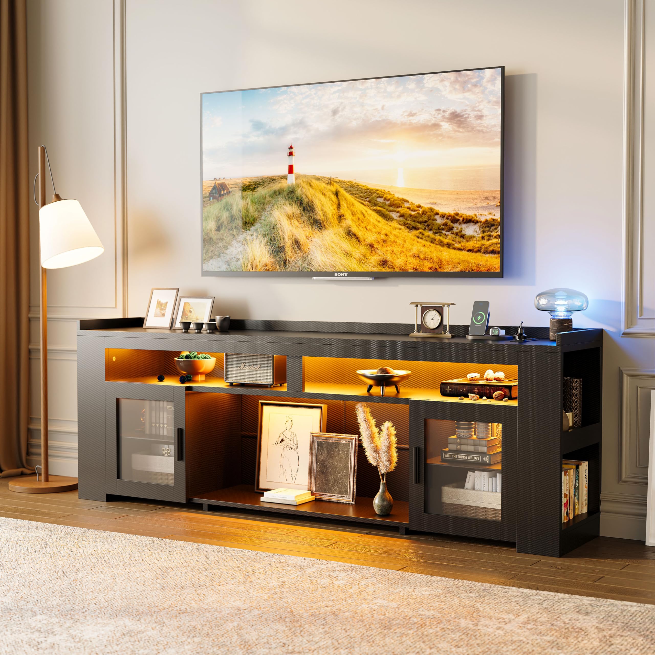 LED TV Stand with Charging Station & RGB Lighting