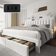 Queen Bed Frame with Storage Drawers and Charging Station