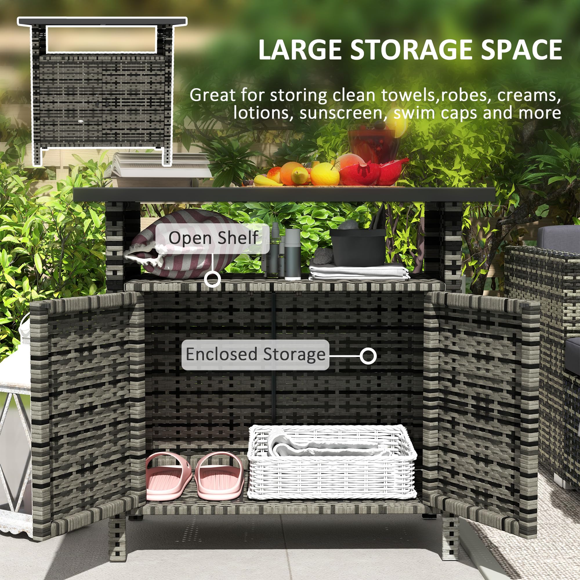 Wicker Outdoor Storage Cabinet with Metal Countertop