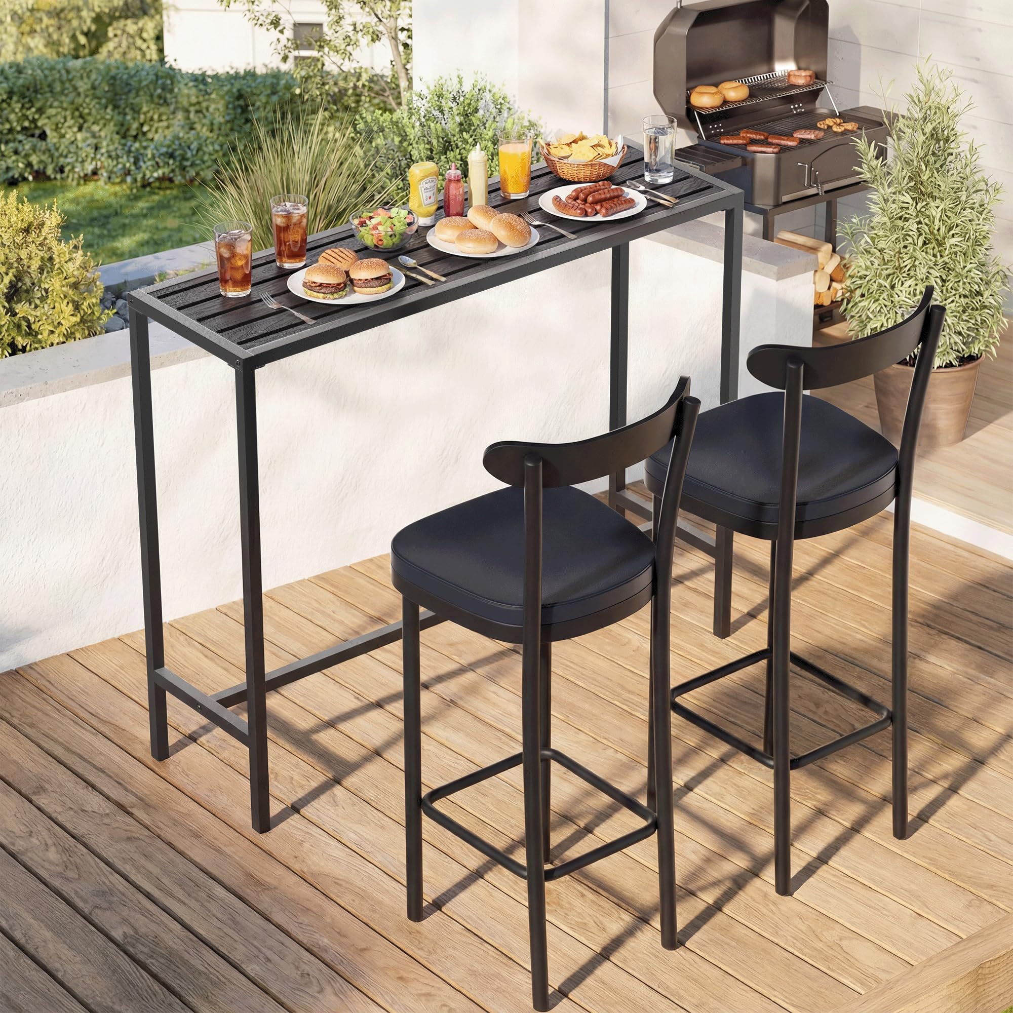Outdoor Bar Height Table Black Metal Weatherproof