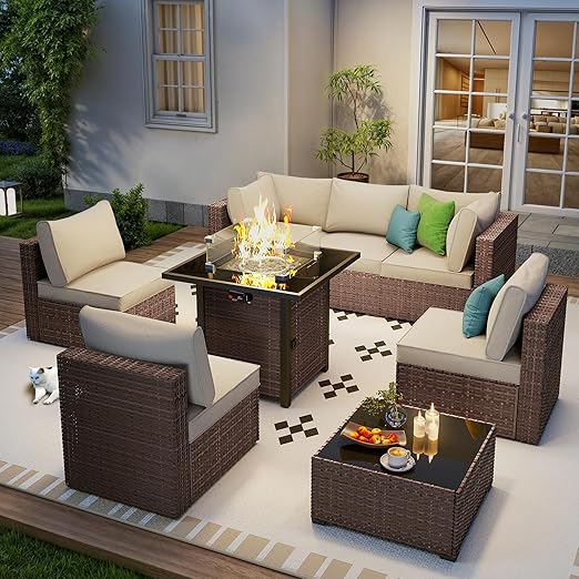 8 Piece Outdoor Patio Sectional Set with Cushions