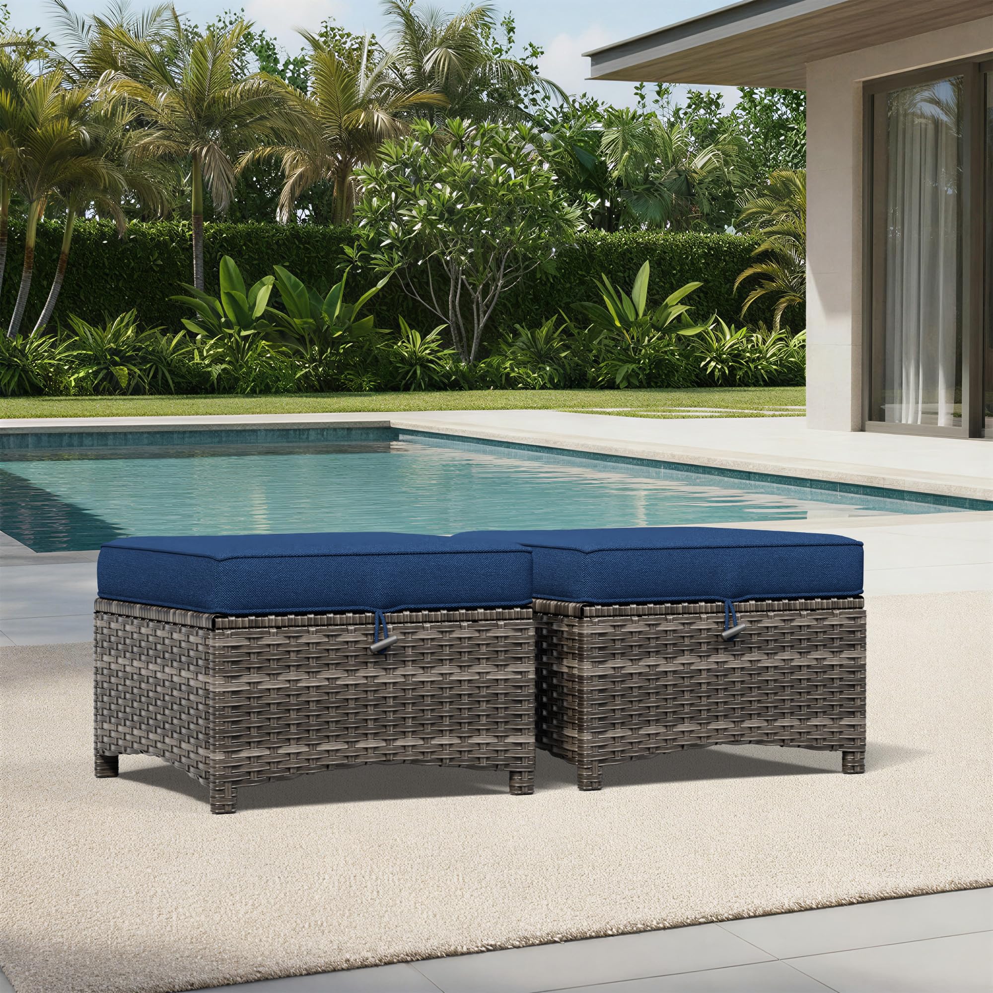 Outdoor Ottoman Set of 2 with Cushions