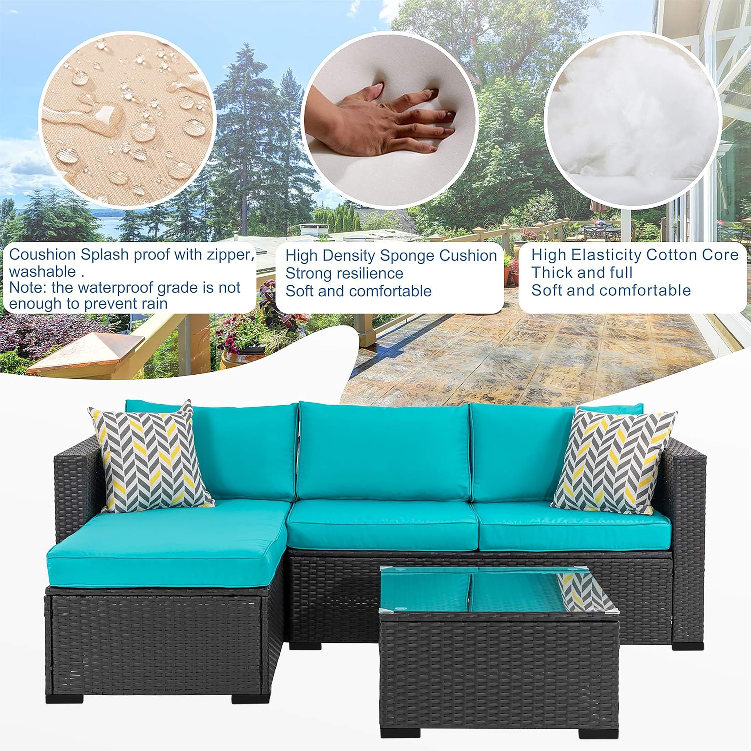 3-Piece Outdoor Sectional Patio Furniture Set