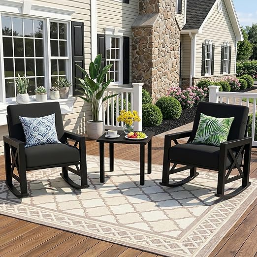 3 Piece Outdoor Rocking Bistro Set with Coffee Table
