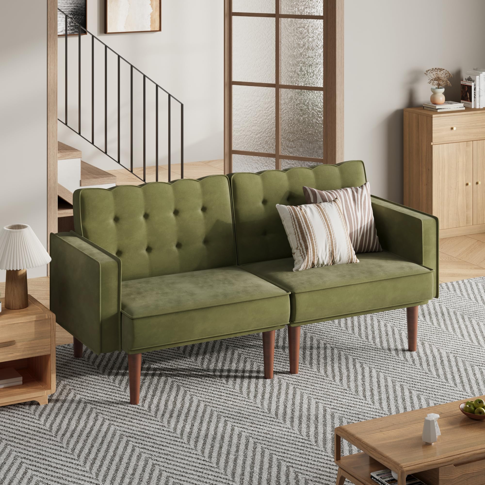 71" Velvet Futon Sofa Bed with Adjustable Backrest