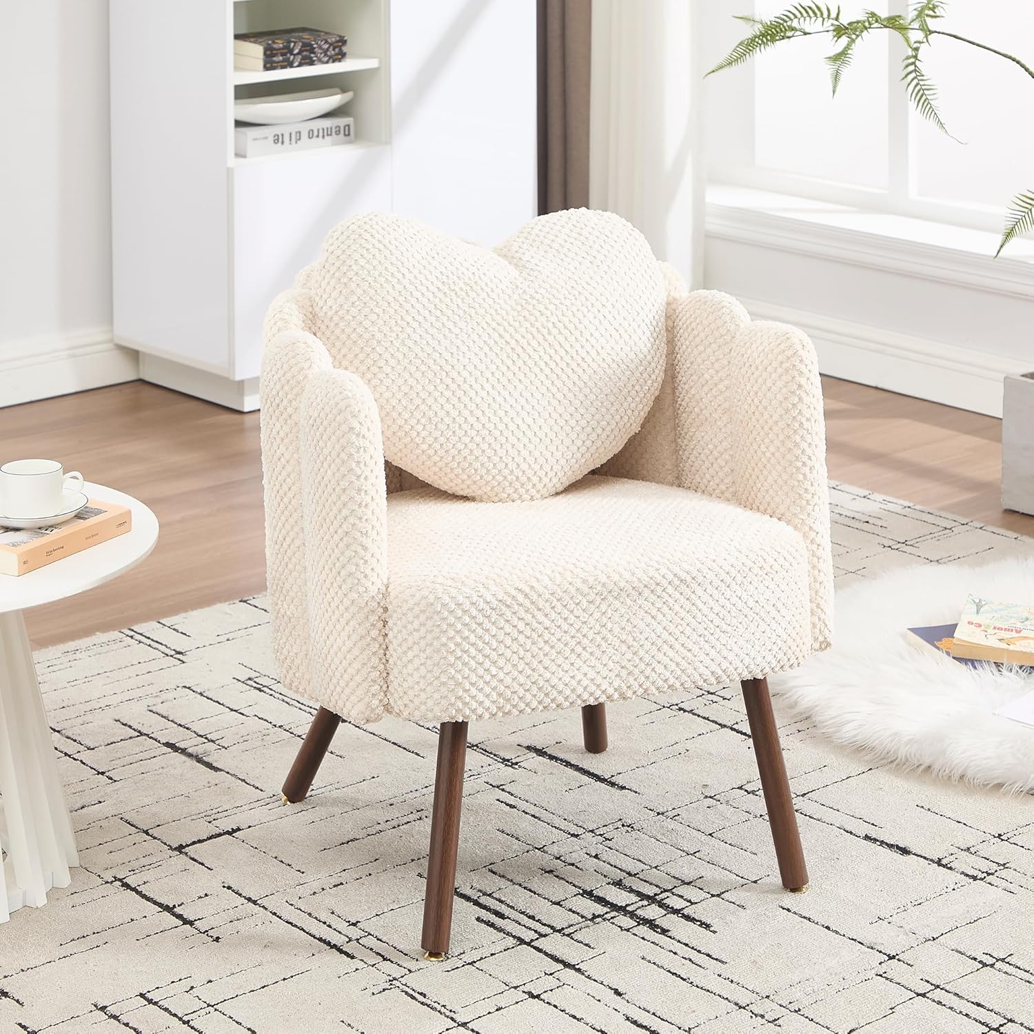 Pink Velvet Petal Accent Chair with Wood Legs