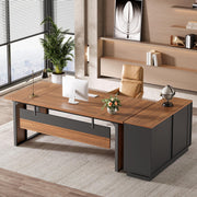 63'' L-Shaped Executive Desk with Drawers Cabinet and Storage Shelves