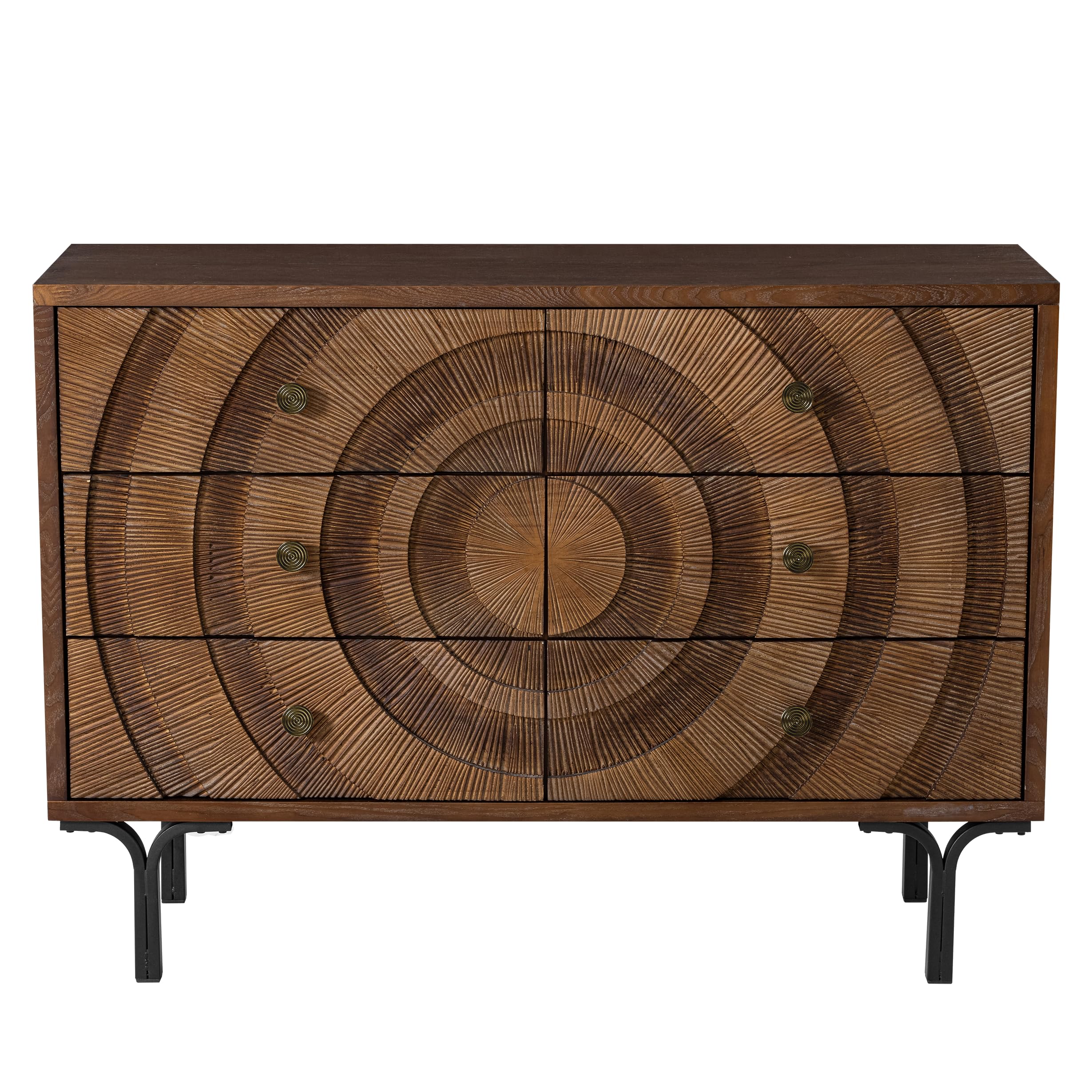 6-Drawer Farmhouse Dresser Circle Pattern Brown