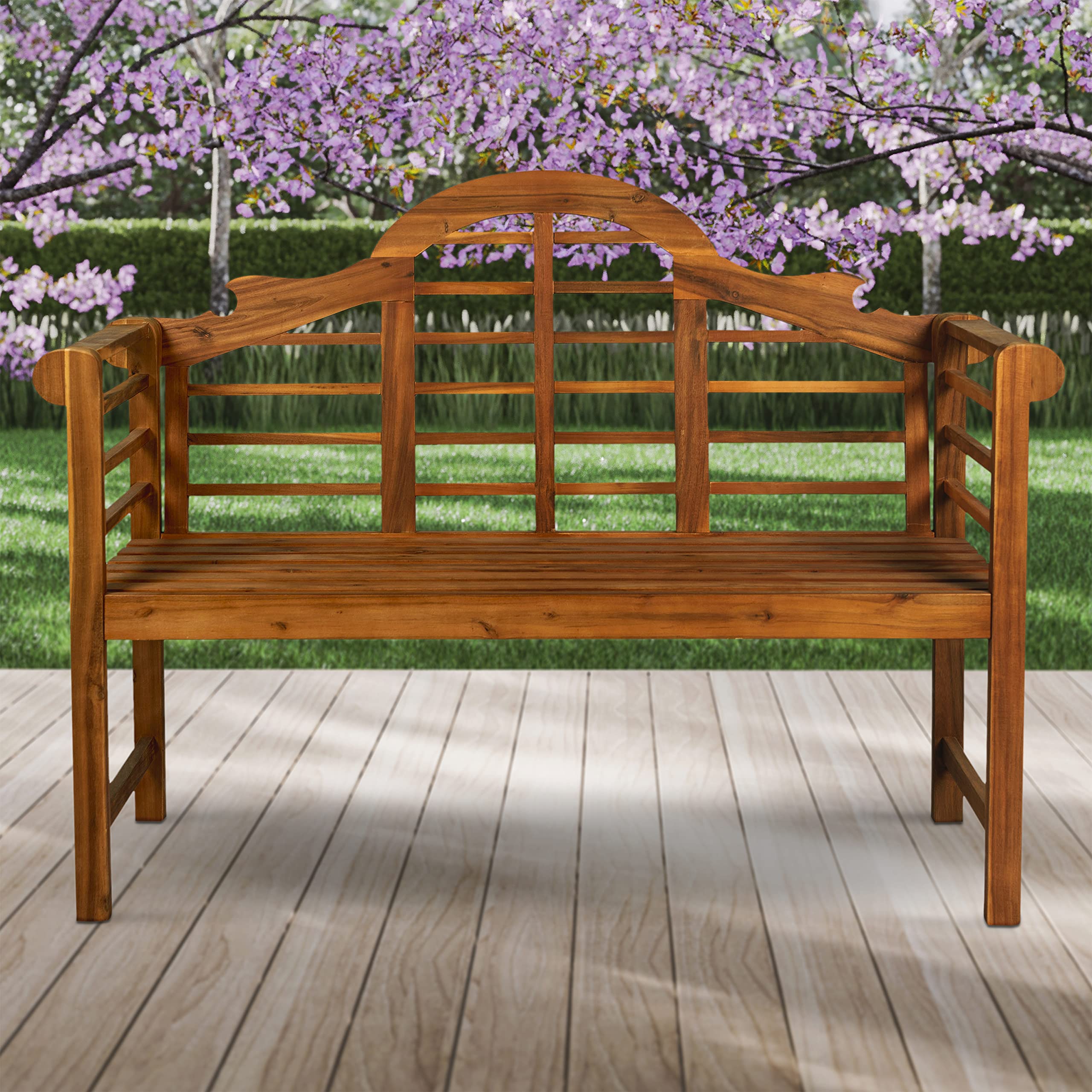 Acacia Wood Outdoor Garden Bench with Arched Back