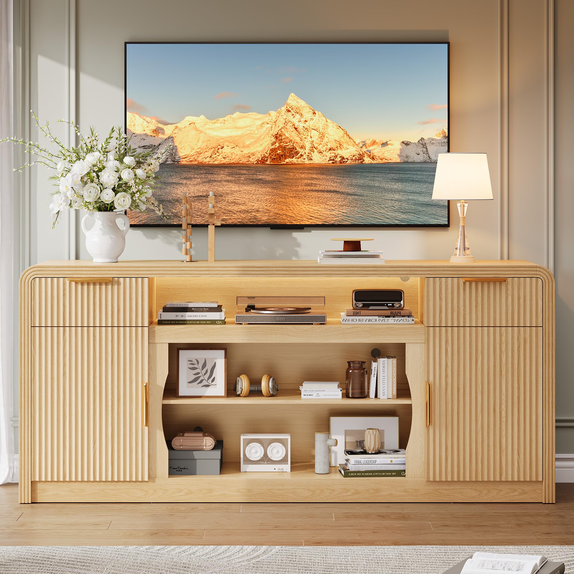 70" Fluted TV Stand Entertainment Center with Storage