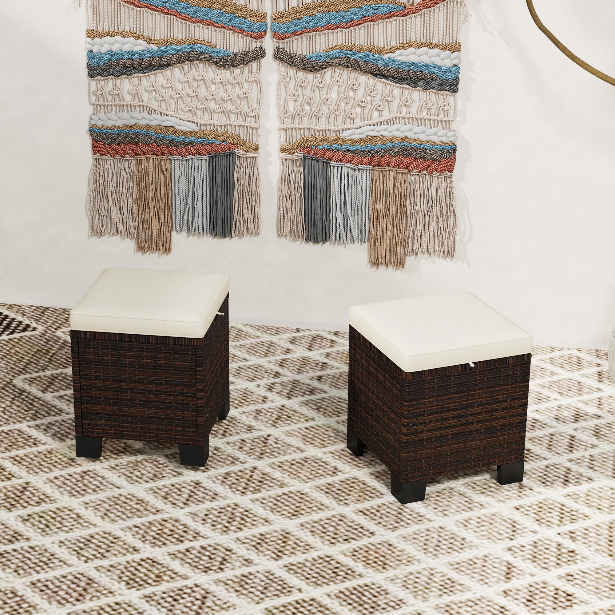 2-Piece Outdoor Patio Ottomans with Removable Cushions