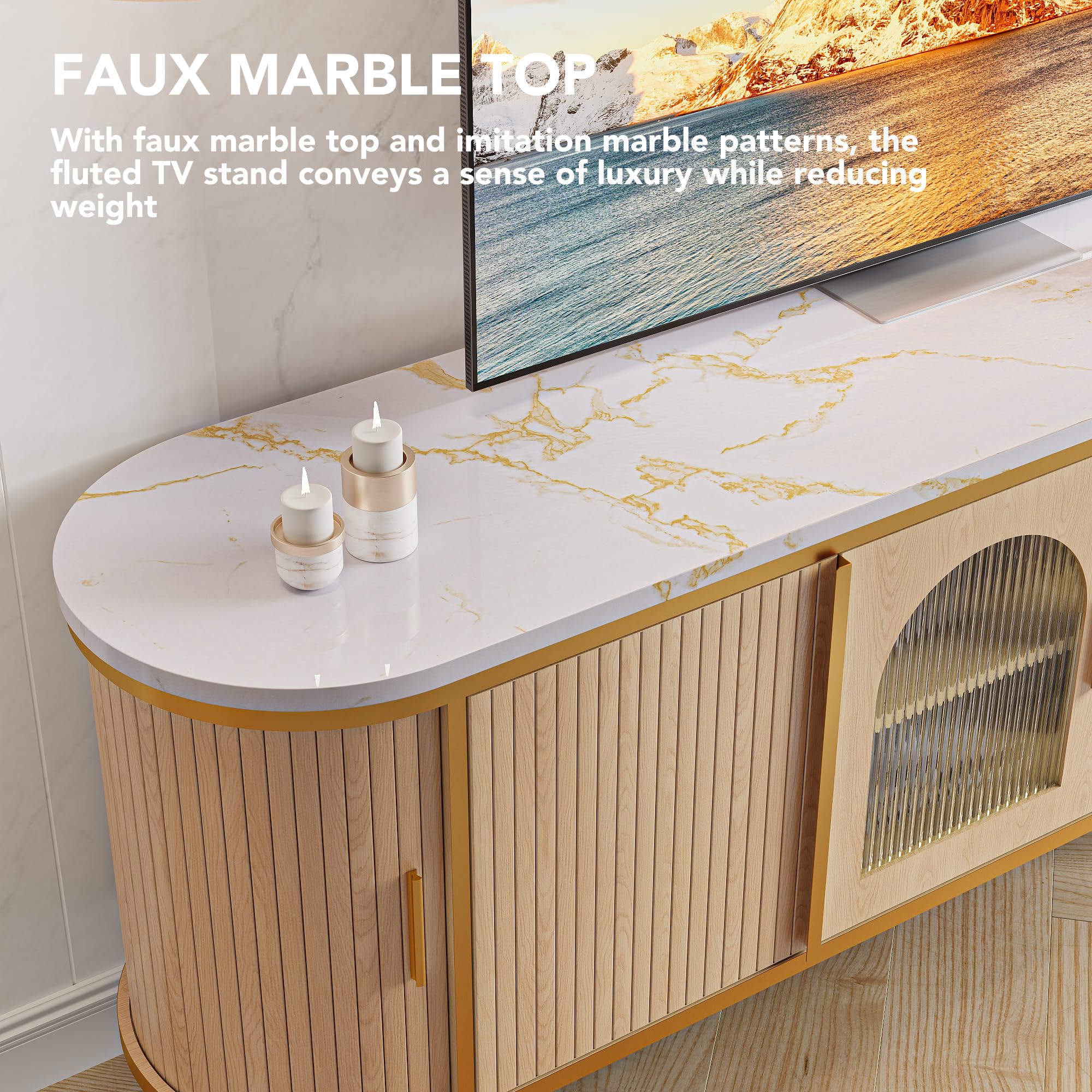 70" Fluted TV Stand with Reeded Glass Door