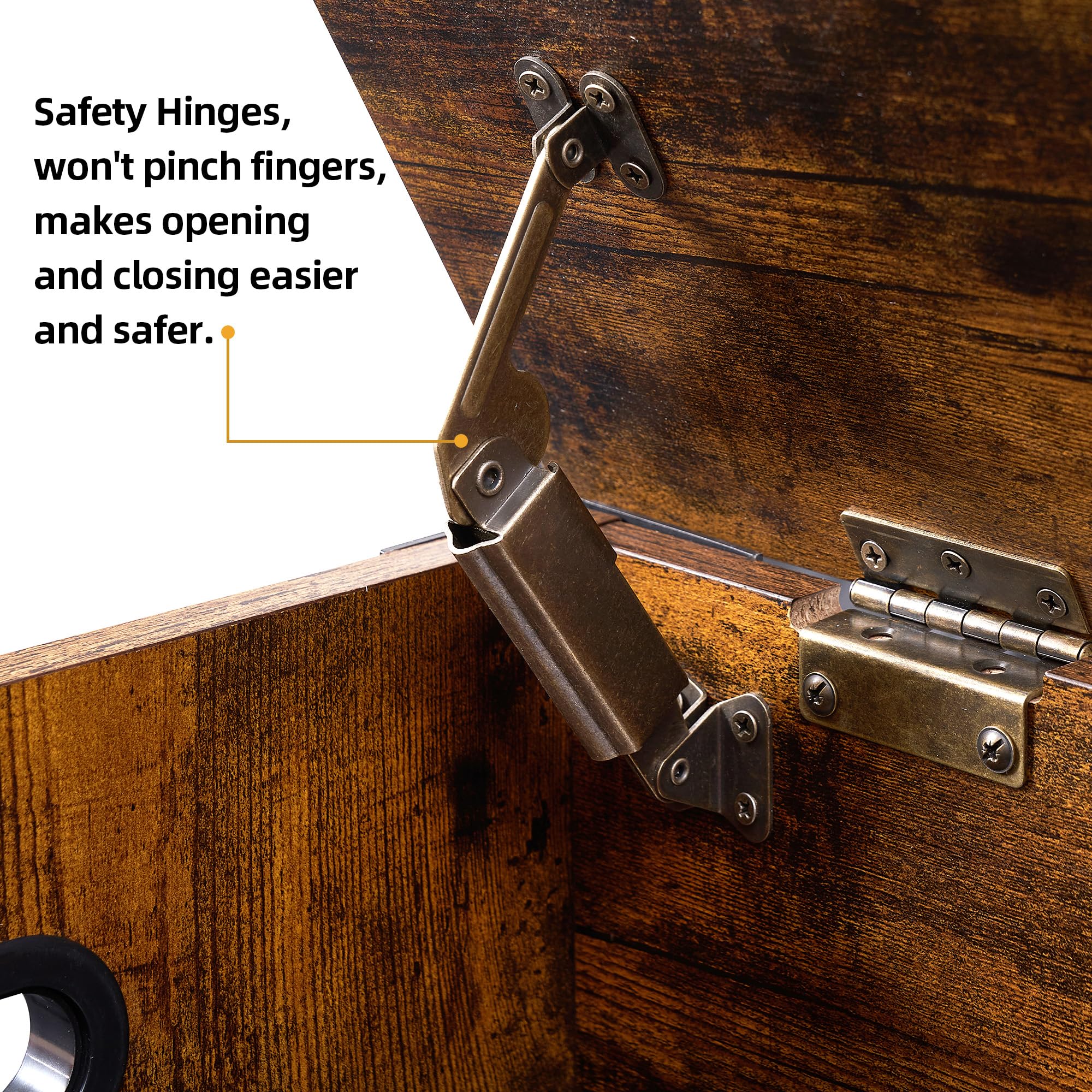 Wood Storage Chest Bench with Safety Hinge
