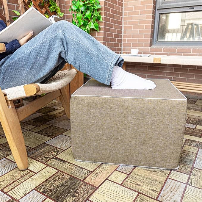 Outdoor Square Ottoman 20x20x14 Inches Waterproof Foam Footstool