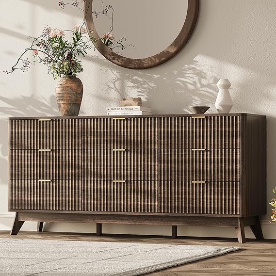 47 Inch Wide 6 Drawer Dresser with Fluted Design