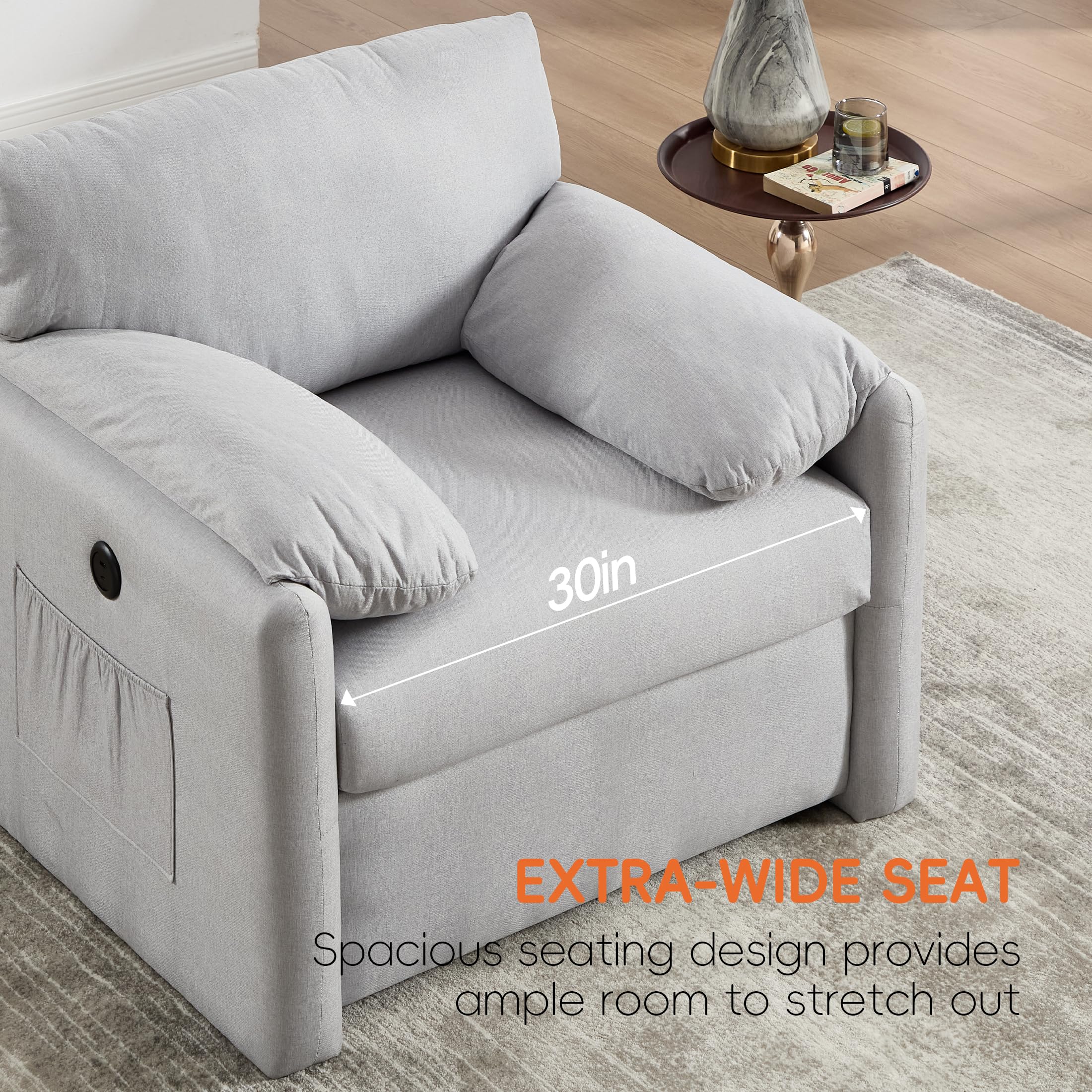 Oversized Accent Chair with USB Ports and Side Pockets