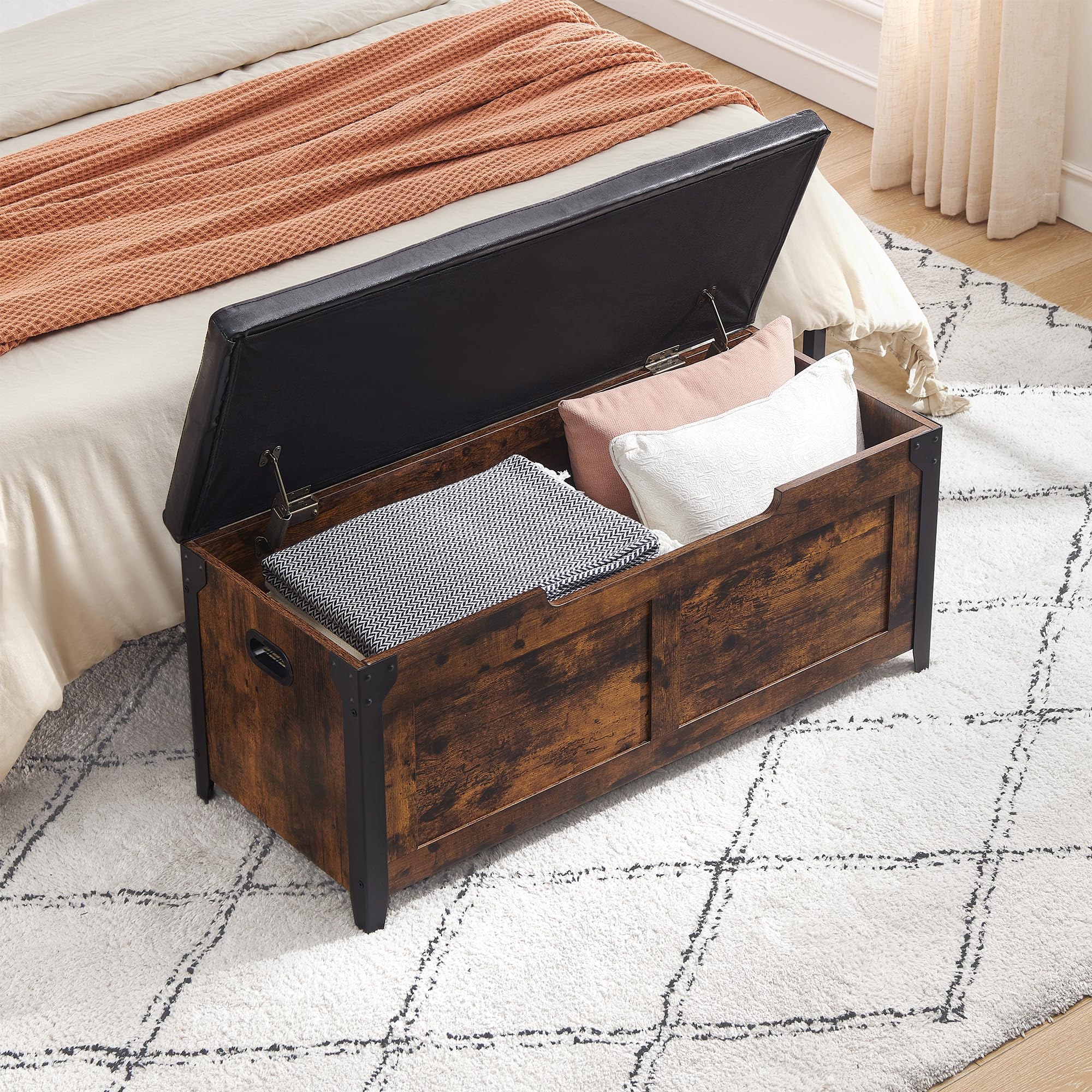 Wood Storage Chest Bench with Safety Hinge