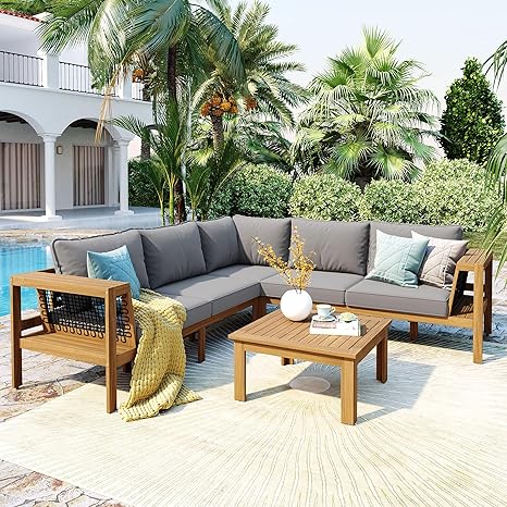6-Piece Outdoor Sectional Sofa Set with Nesting Coffee Tables