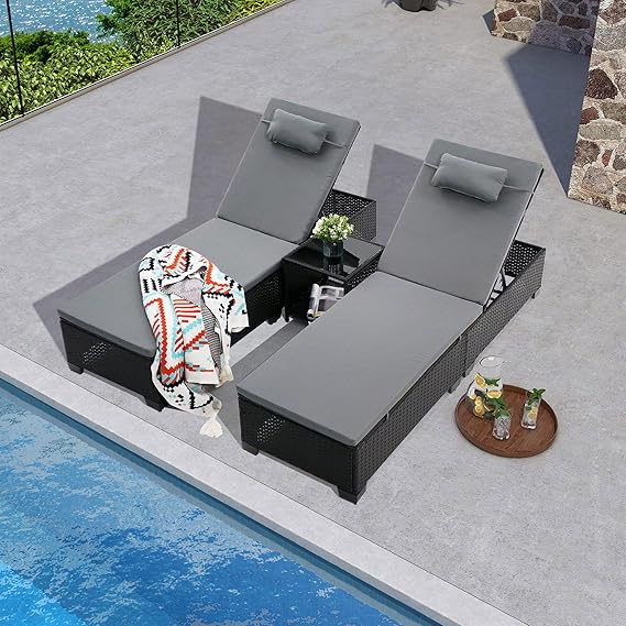 3 PCS Patio Chaise Lounge Set with Coffee Table